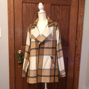 Plaid Women's Jacket - Tan and White